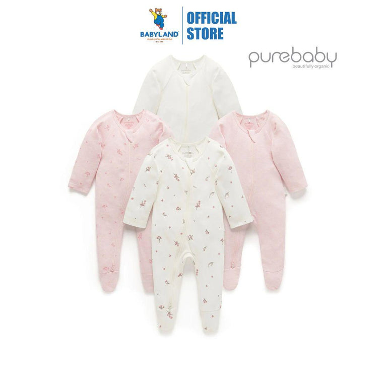 Purebaby Organic Vanilla Blossom Print 4 pack Sleepsuit