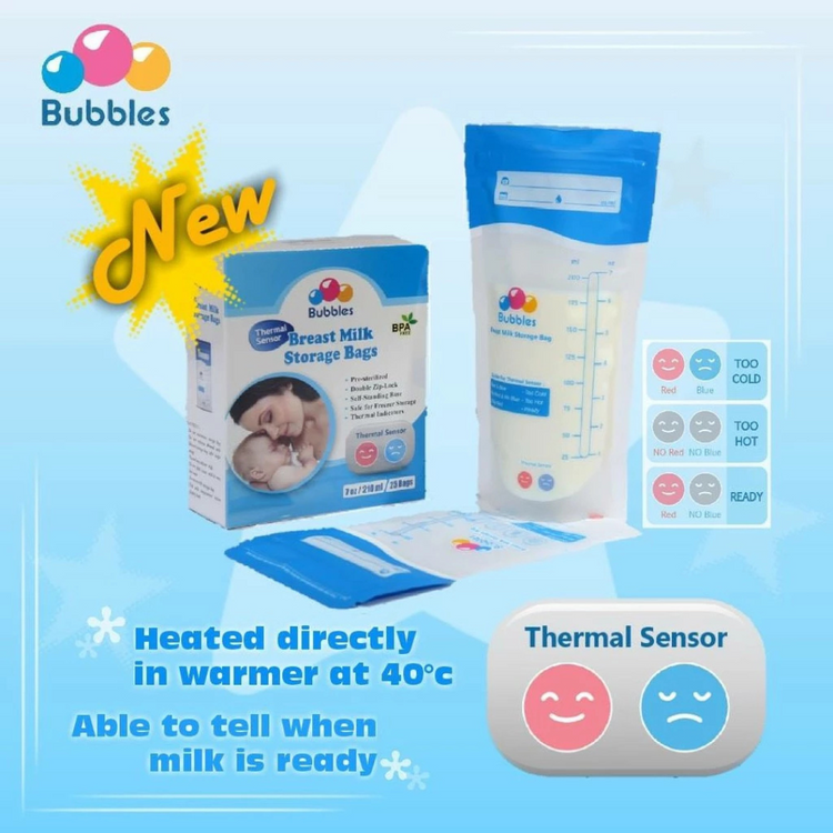 Bubbles Thermal Sensor Double Ziplock Breastmilk Bags (7oz x 25 Pcs)