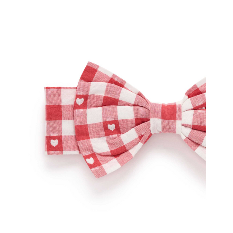 Purebaby Organic Bow Headband - Heart Gingham Print