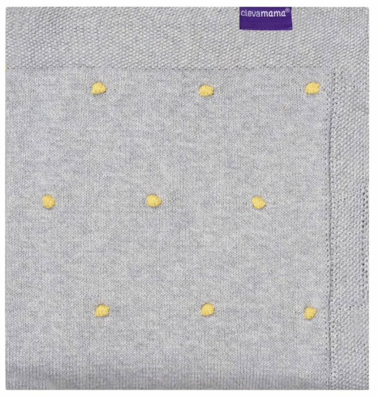 Clevamama Organic Cotton Knitted Pom Pom Baby Blanket - Grey