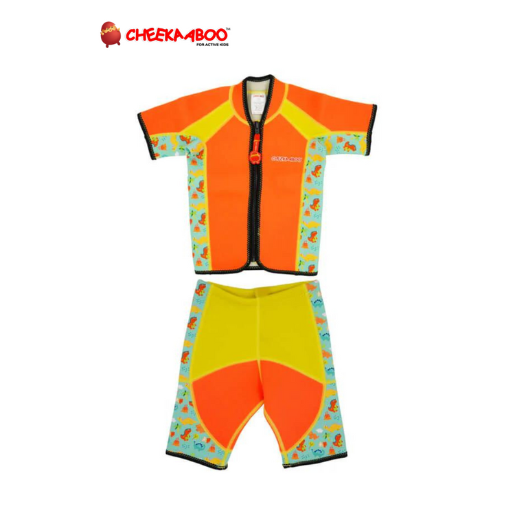 Cheekaaboo Twinwets Toddler Thermal Swimsuit UPF50+ Orange Dino