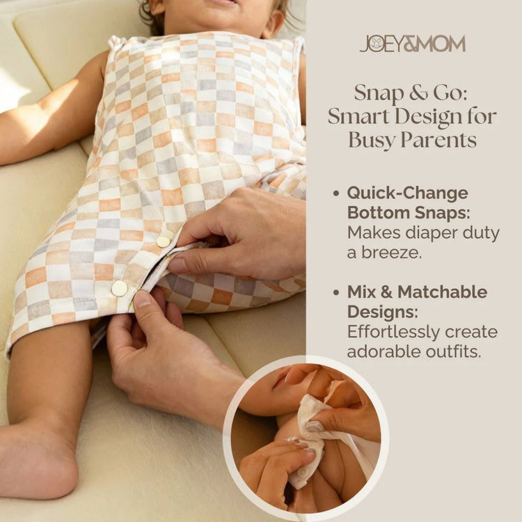 Joey & Mom Sleeveless Bamboo Baby Romper - Snap Button | Eczema Friendly