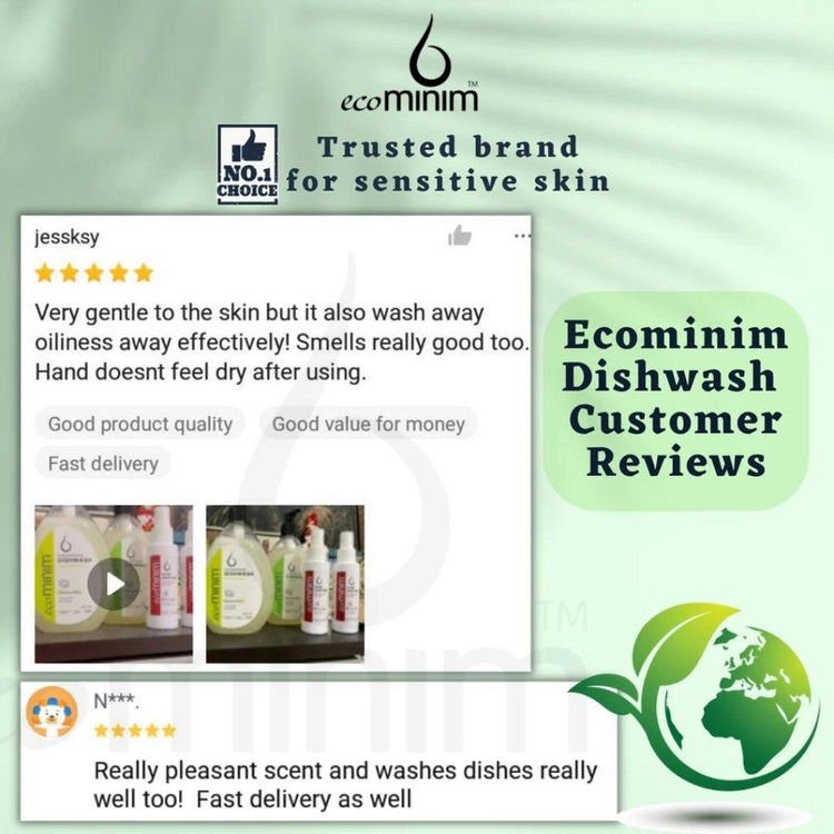 Ecominim Concentrated Liquid Dishwash Eczema-prone Safe 480mL | Plant Based, No SLES/SLS, sensitive Skin safe, safe for rashes