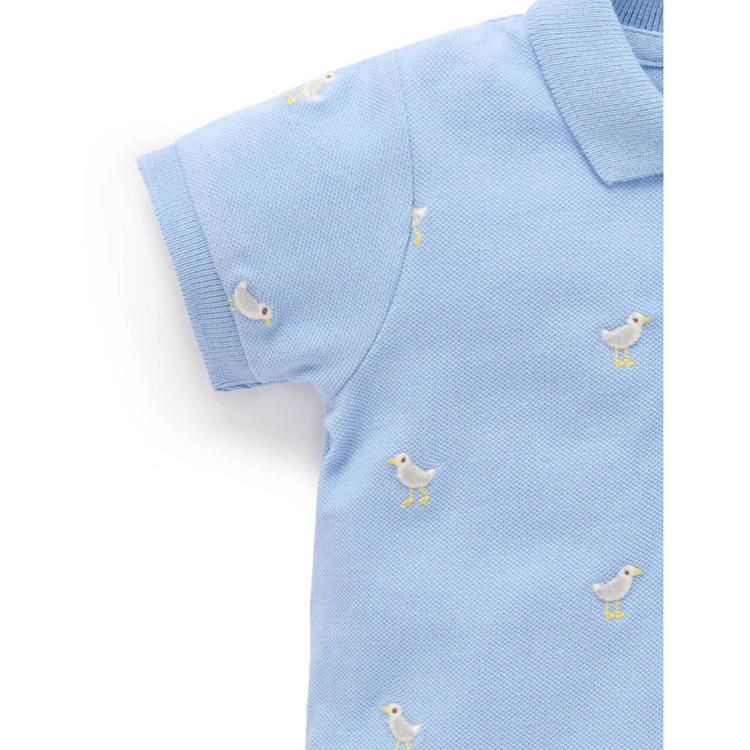 Purebaby Organic Seagull Polo Shirt Seagull Broderie