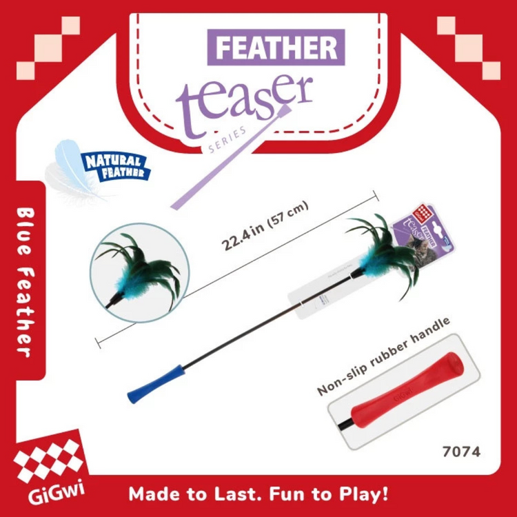 GiGwi Feather Teaser Catwand with TPR Handle & Plush Tail