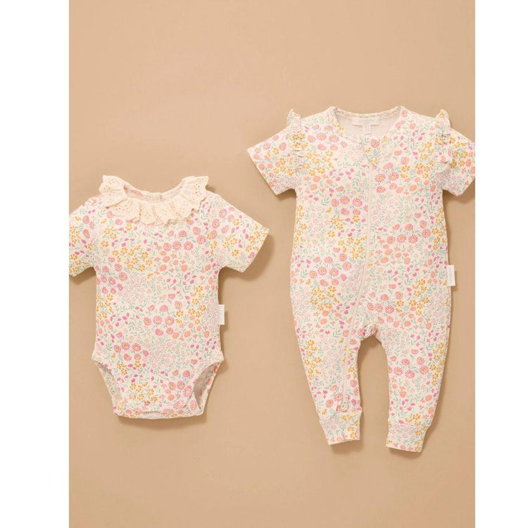 Purebaby Organic Garden Petals Print Baby Kids Printed Zip Growsuit