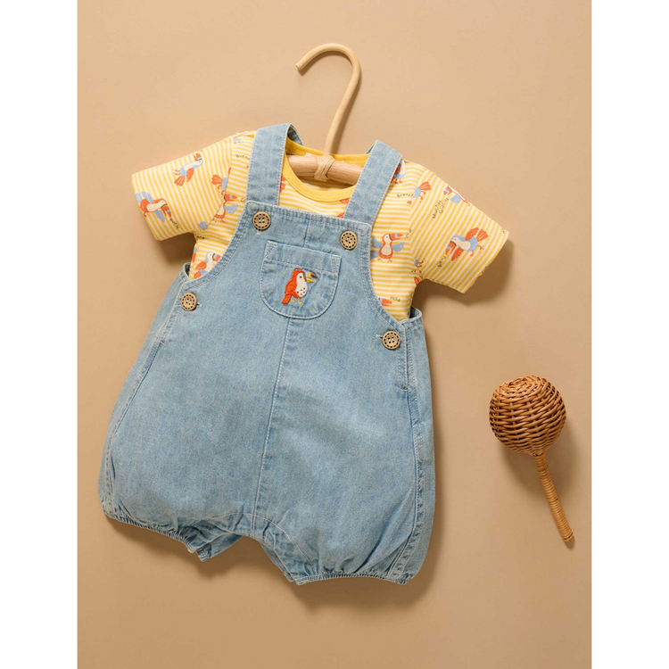 Purebaby Organic Toucan Overall Set - Faded Denim