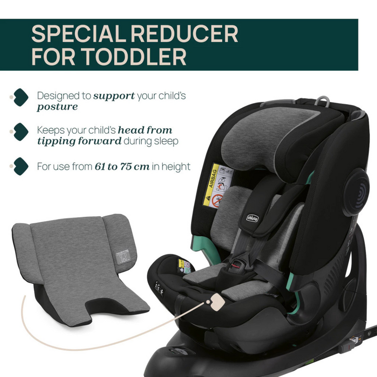 Chicco Fullseat 360 i-Size R129/03 Standard Car Seat with Base - Black Satin | Bamboo Fabric