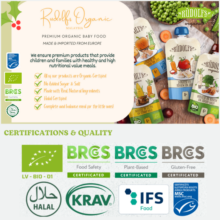 [Halal] Rudolfs Organic Premium Baby Ready Meals in Pouches (suitable: 6m+ -- 8m+)