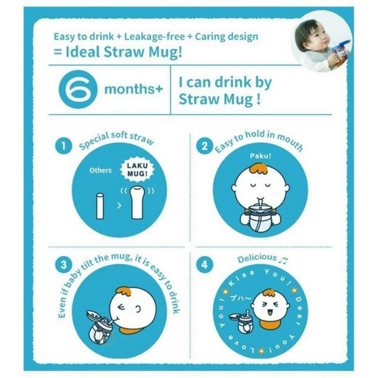 Combi Baby Lakumug Straw Cup 240ml - Pink Cherry (6m+)