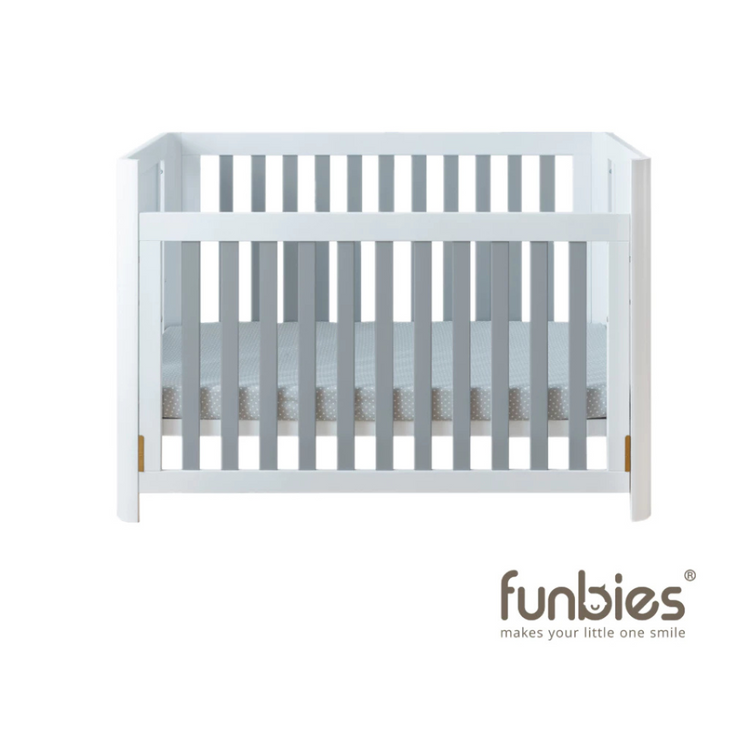 Funbies Joyce Baby Cot Set (White + Grey) (70 x 130cm) | 4in1 Baby Cot