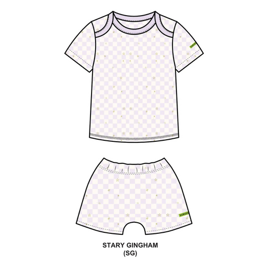 Hamako Tencel Baby Kids Short Set Stary Gingham