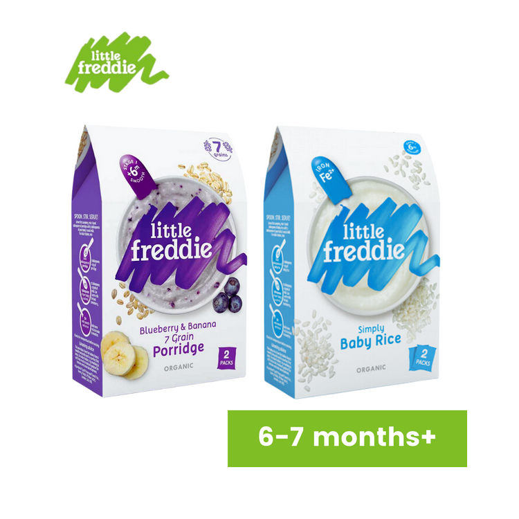 Little Freddie Organic Baby Porridge 2*80g (6-7m+)Baby Rice, 7 Grain with Blueberry