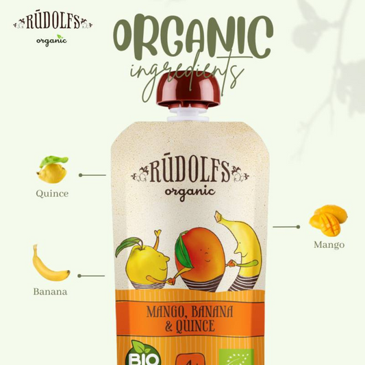Rudolfs Organic Mango, Banana And Quince Puree 110g (6m+)