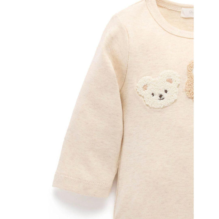 Purebaby Organic Wheat Melange Print Baby Bear Applique Bodysuit