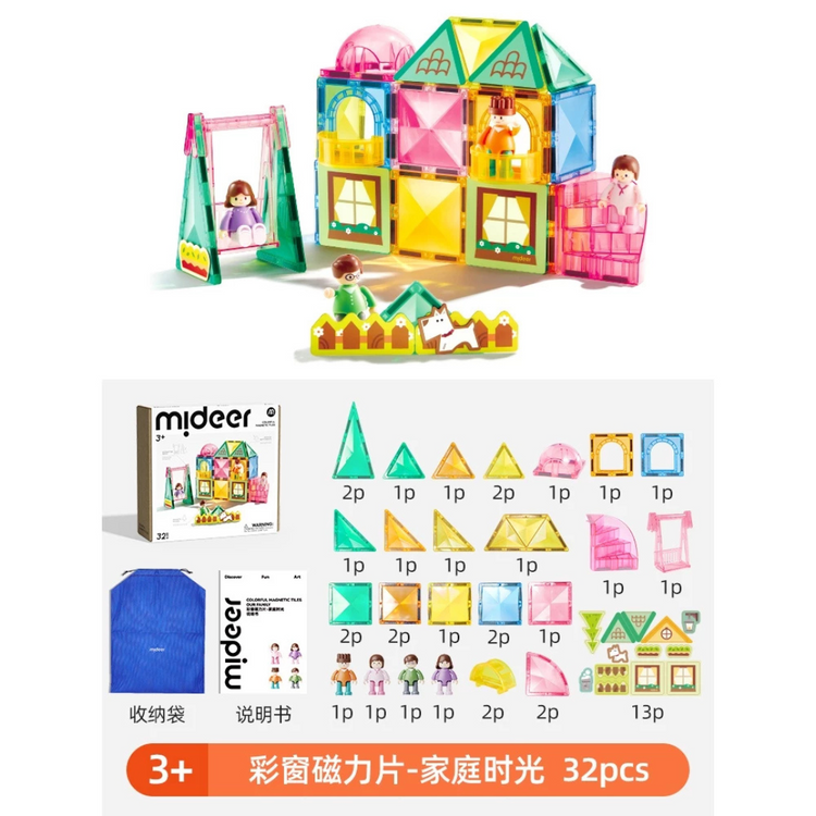 Mideer Magnetic Tiles – Family World and Vehicle Set | Magnetic Building Blocks for Kids(Our Family/City Hero Squad)