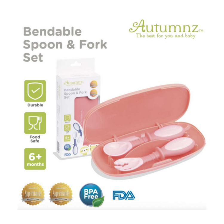 Autumnz Bendable Spoon + Fork Set - Blue/Pink (6m+)