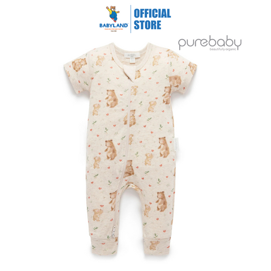 Purebaby Organic Zip Growsuit - Mamma Love Print