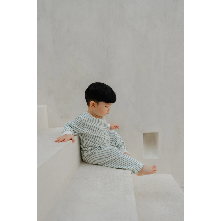 Hamako Tencel Micromodal Kids Long Set - Striped Aqua