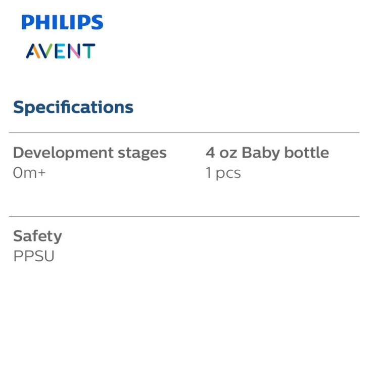 Philips Avent Natural PPSU Baby Bottle 0m+ (4oz/125ml) SCY940/01 (1Pc)