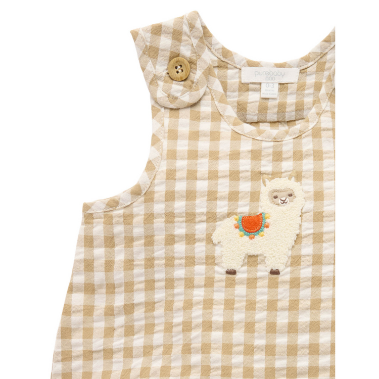 Purebaby Organic Llama Gingham Romper - Iburrito Gingham