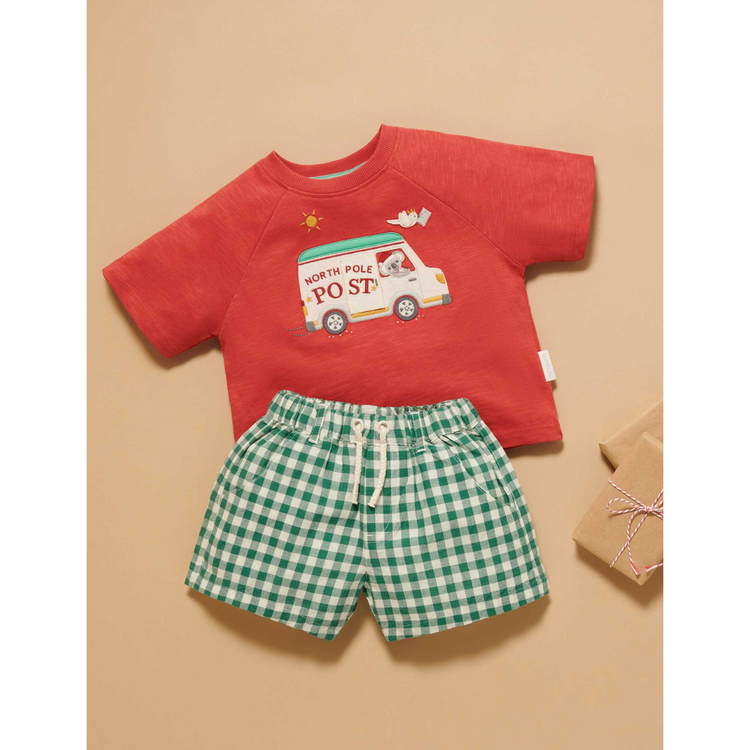 Purebaby Organic Christmas Postal Van Tee - Christmas Red Print