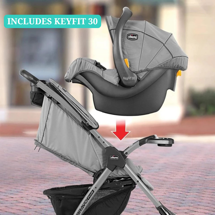 Chicco Mini Bravo Plus Travel System - Slate | From 6 months up to 22.7kg, approximately 4 years old