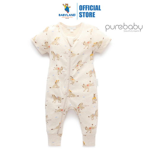 Purebaby Organic Rib Short Sleeve Zip Growsuit - Si Senor