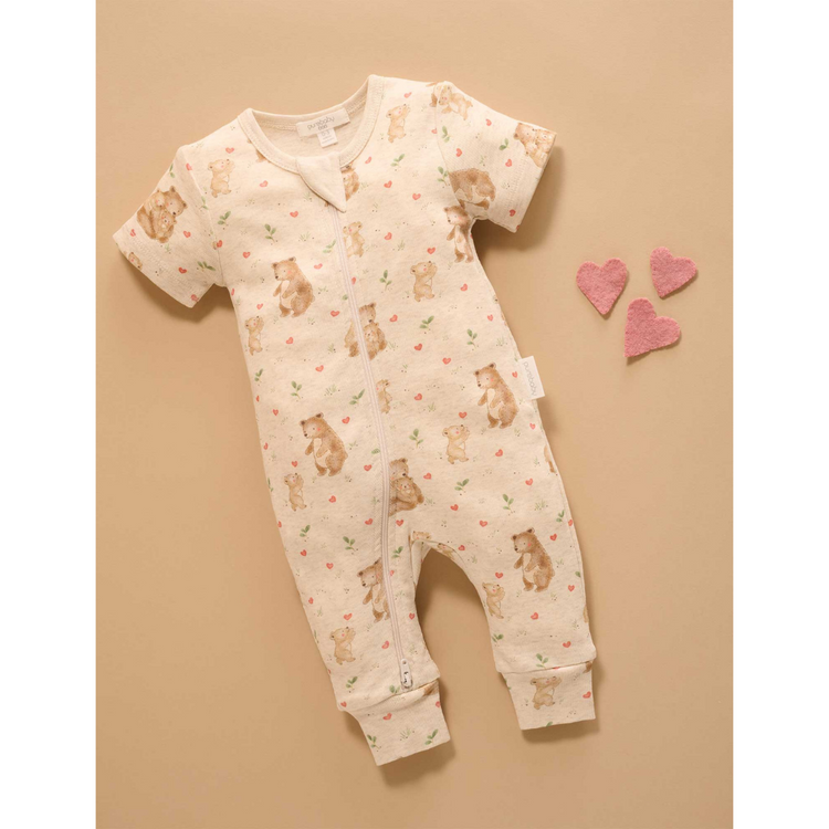 Purebaby Organic Zip Growsuit - Mamma Love Print