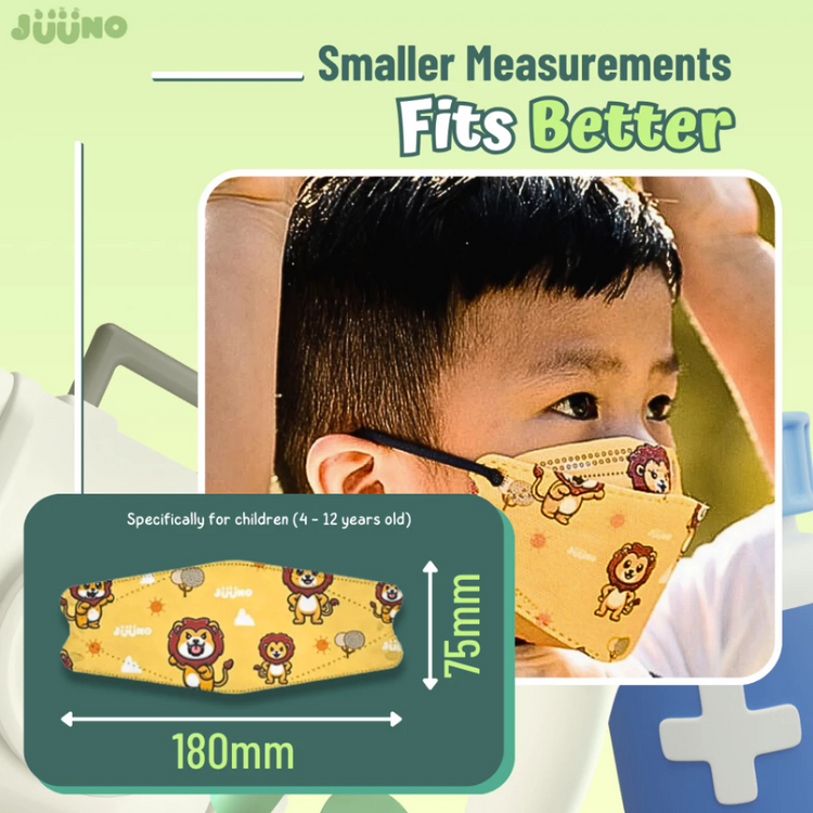 Juuno Kids Mask KF94 Safari Leo 10'S - Orange | Protective 4Layer Protective >98% 3D Mask
