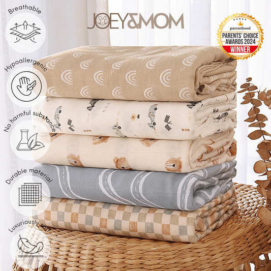 Joey & Mom Luxuriously Soft Bamboo Cotton Swaddle Bundle (3 in 1)