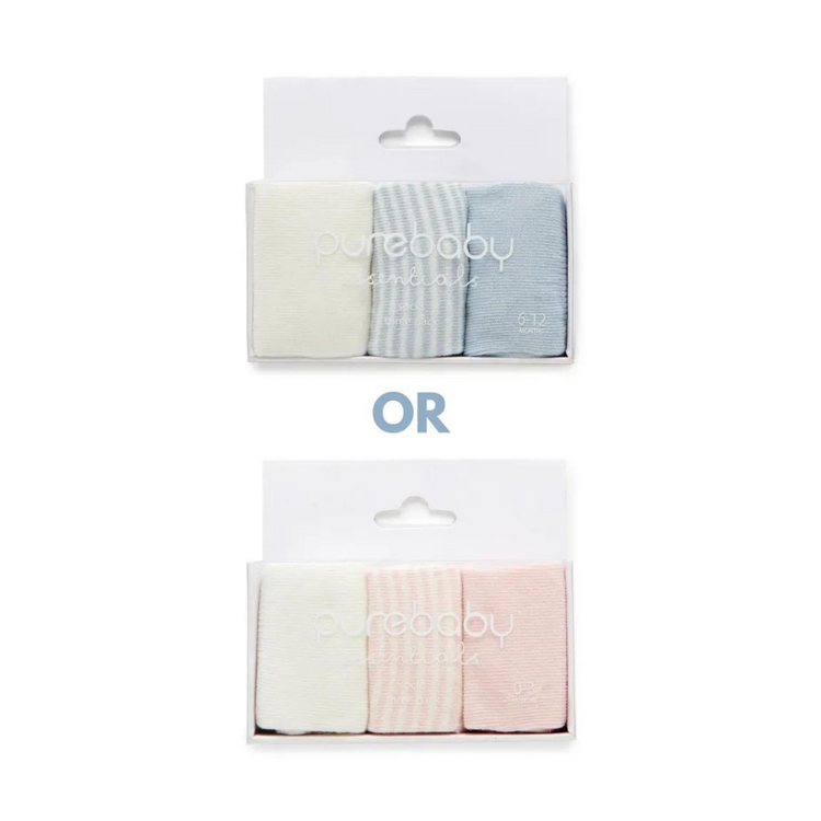 Purebaby 3 Organic Sock Pack - Pale Blue Pack