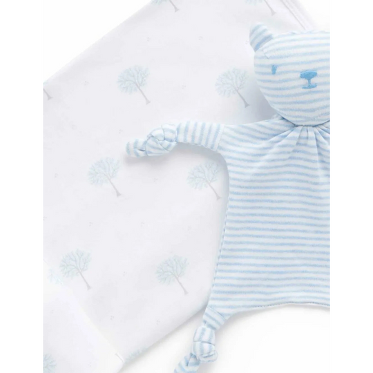 Purebaby Organic Blanket and Soothing Toy GiftSet - Pale Blue Tree