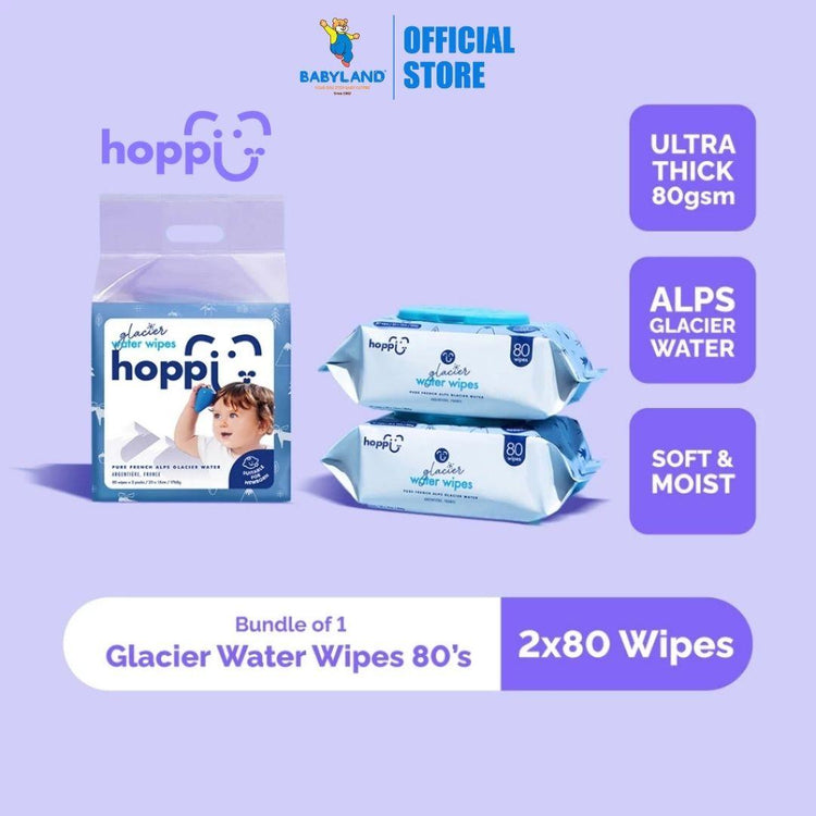 Hoppi Premium Glacier Water Baby Wipes (80 Wipes x 2 Packs)