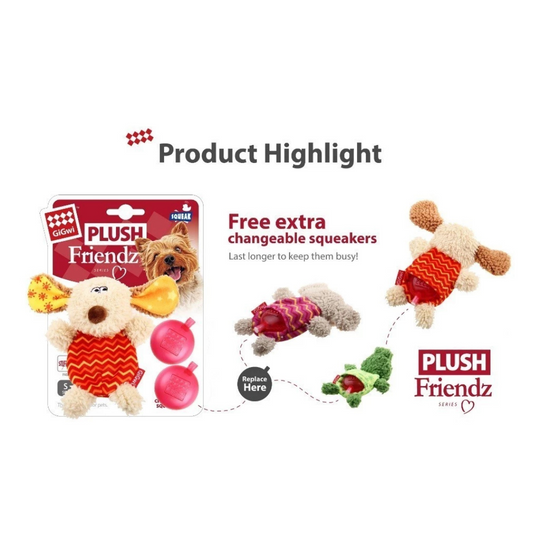 GiGwi Plush Friendz with Refillable Squeaker Dog Toy - Elephant