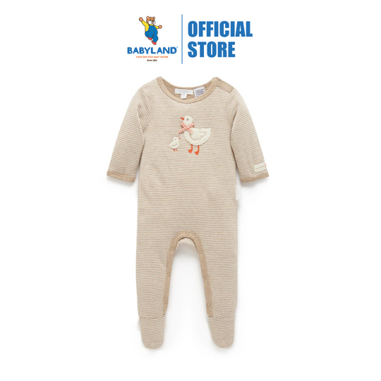 Purebaby Organic Duck Mini Stripe Growsuit - Biscuit Mini Stripe