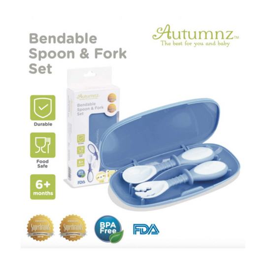 Autumnz Bendable Spoon + Fork Set - Blue/Pink (6m+)