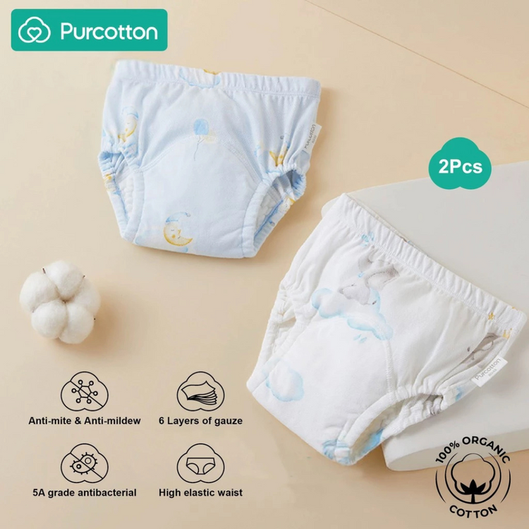 Purcotton Training Pants 2 pcs Elephant (white), Moonlit Clouds (blue)