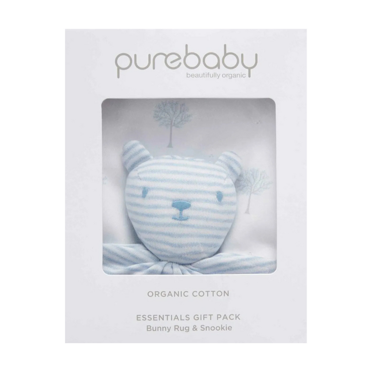 Purebaby Organic Blanket and Soothing Toy GiftSet - Pale Blue Tree