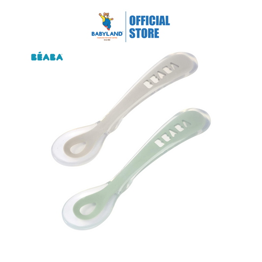 Beaba 2nd Age Silicone Spoon With Case - Velvet Grey/Sage Green (8m+)