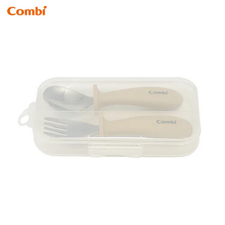 Combi Stainless Steel Spoon + Fork - Beige