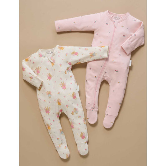 Purebaby Organic 2 Pack Zip Growsuit - Cloud Little Fairies Print
