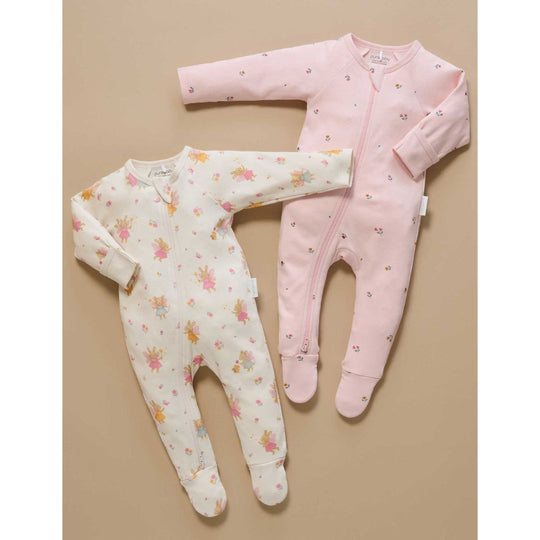 Purebaby Organic 2 Pack Zip Growsuit - Cloud Little Fairies Print