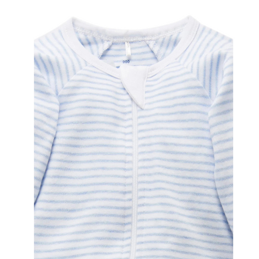 Purebaby Organic Zip Growsuit - Pale Blue Melange Stripe