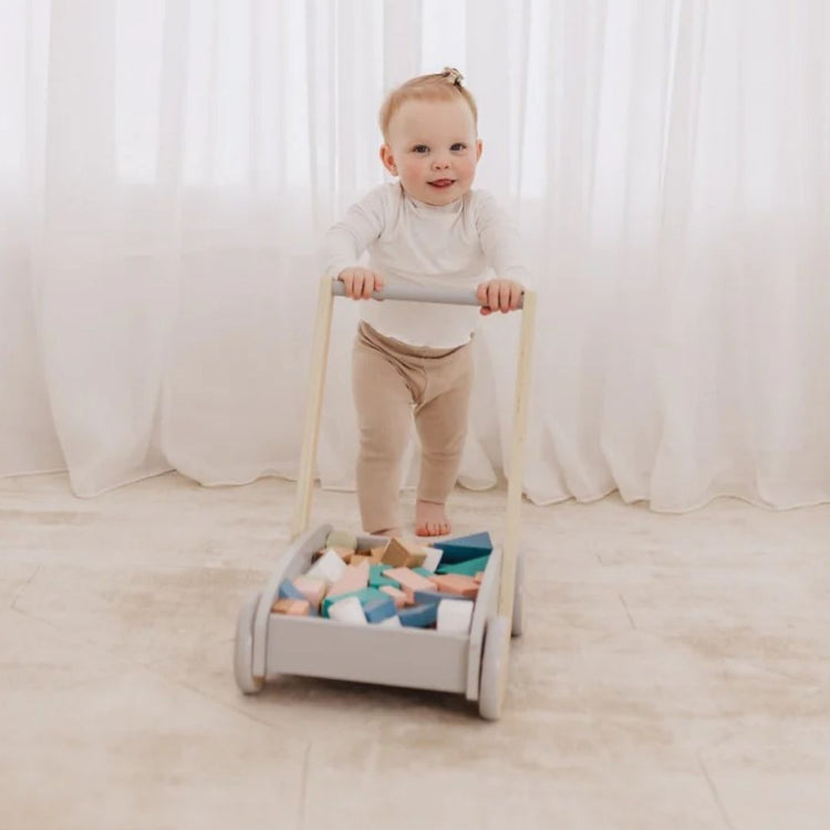 Bubble Wooden Baby Push Cart & Walker with 45 Building Blocks (12m+)