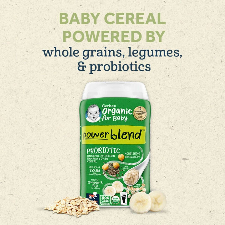 Gerber Powerblend™ Probiotic Oatmeal Chickpea Banana & Chia Cereal (8m+)