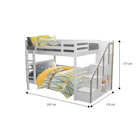 [PRE-ORDER] Snoozeland Snowberry Super Single Bunk Bed with Staircase and Pull Out Single Raising Trundle