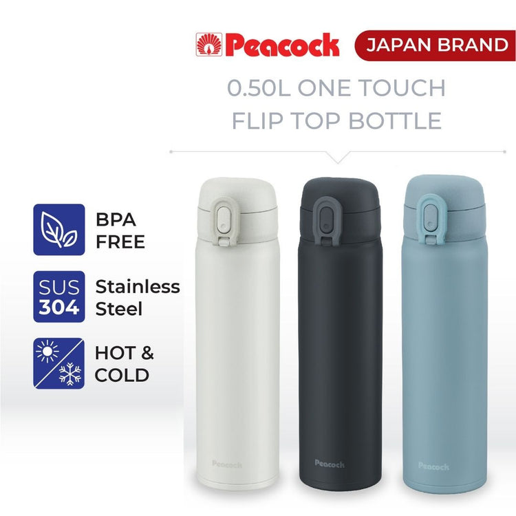 Peacock 500ml Stainless Steel One Touch Bottle