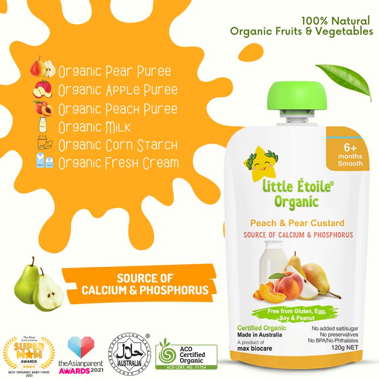 Little Etoile Organic Baby Puree - Peach & Pear Custard (6m+)