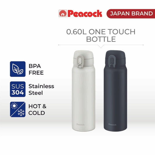 Peacock 600ml Stainless Steel One Touch Bottle